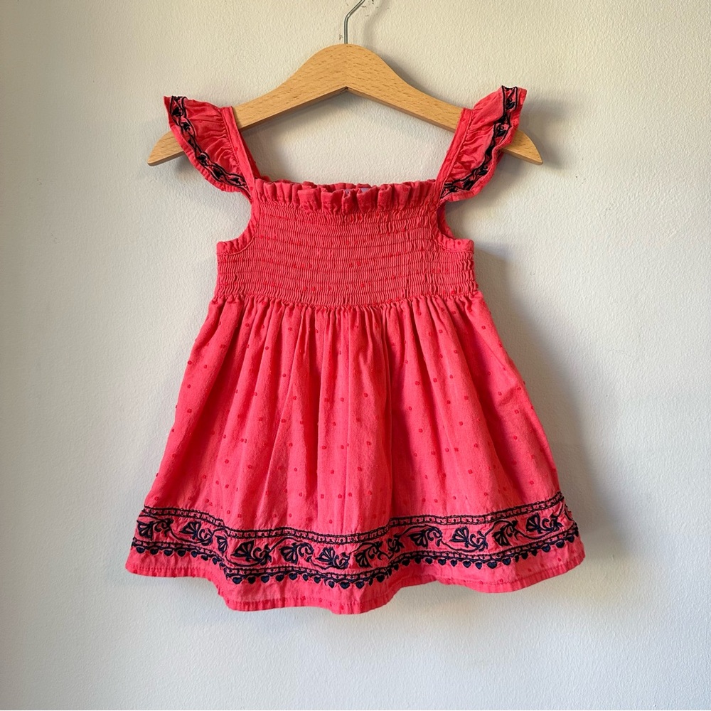 Nicole Miller Smocked Swiss Dot Embroidered Ruffle Dress Size 12 Months